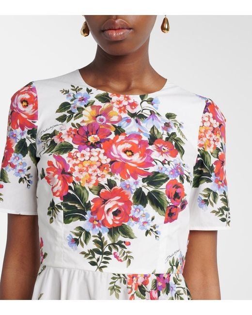 Dolce & Gabbana Red Floral Cotton Midi Dress