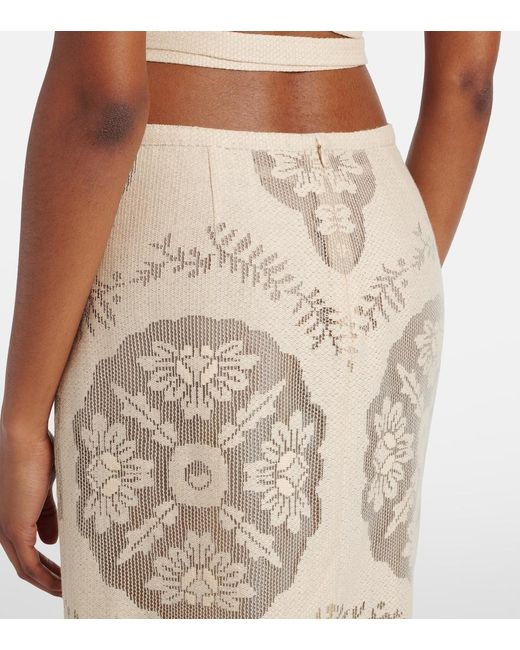 Valentino Natural Floral Cotton-Blend Midi Skirt