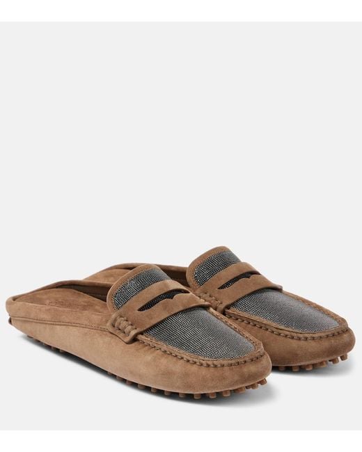 Brunello Cucinelli Brown Monili Suede Driving Mules