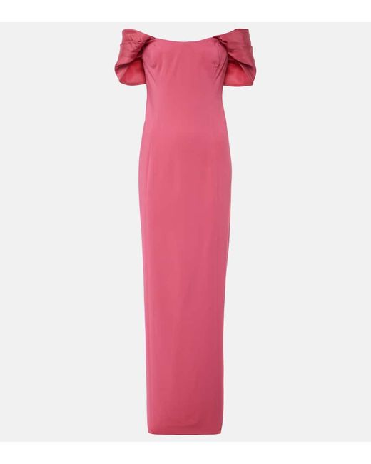 Oscar de la Renta Pink Off-shoulder Cady Gown