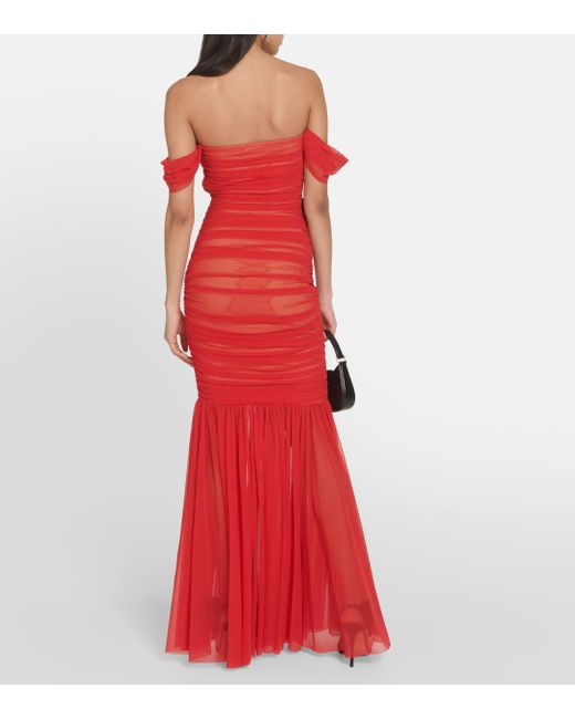 Norma Kamali Red Walter Off-shoulder Mesh Gown