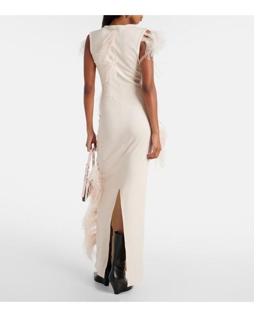 Acne White Essica Feather-Trimmed Cotton-Blend Maxi Dress