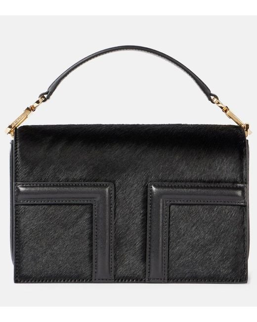 Totême  Black Tote T-Flap Mini Aus Kalbshaar