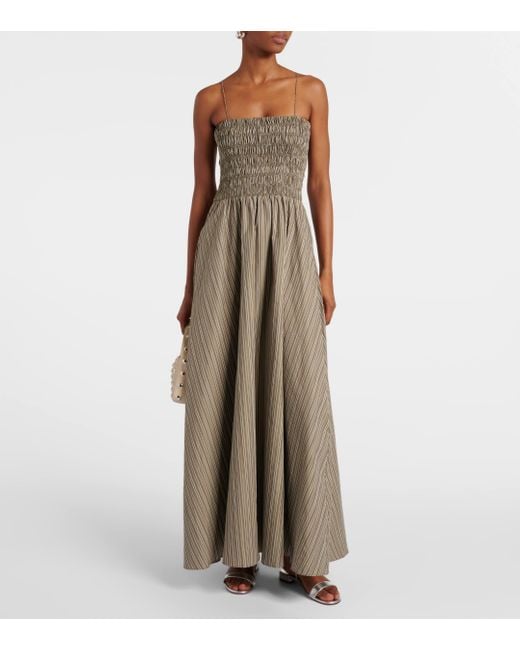 Faithfull the Brand Lida Pinstripe Shirred Cotton Maxi Dress in Natural Lyst UK