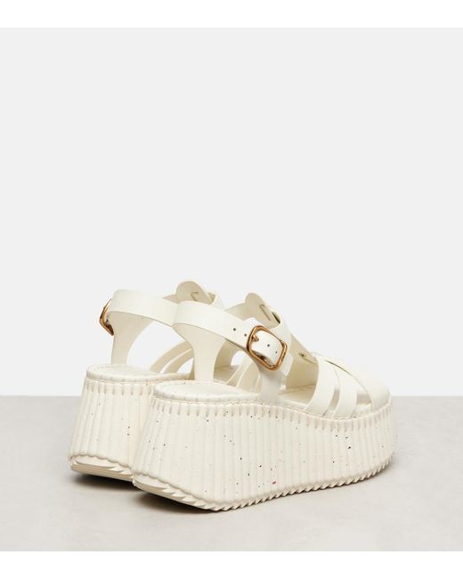 Chloé Natural Nama 80 Leather Platform Sandals