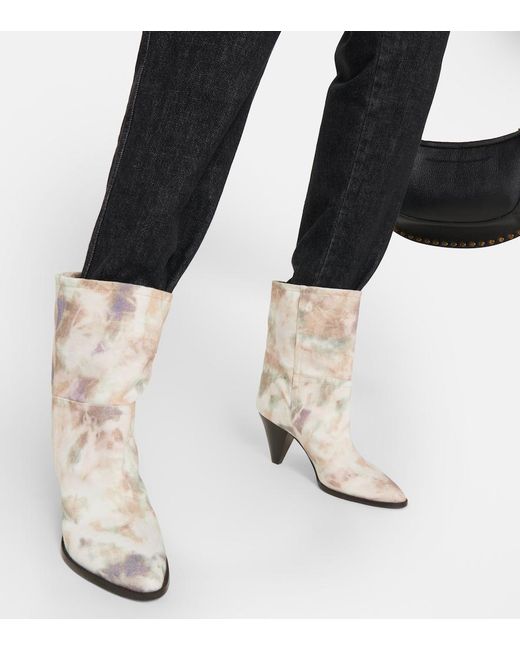 Isabel Marant Natural Rouxa Printed Canvas Ankle Boots