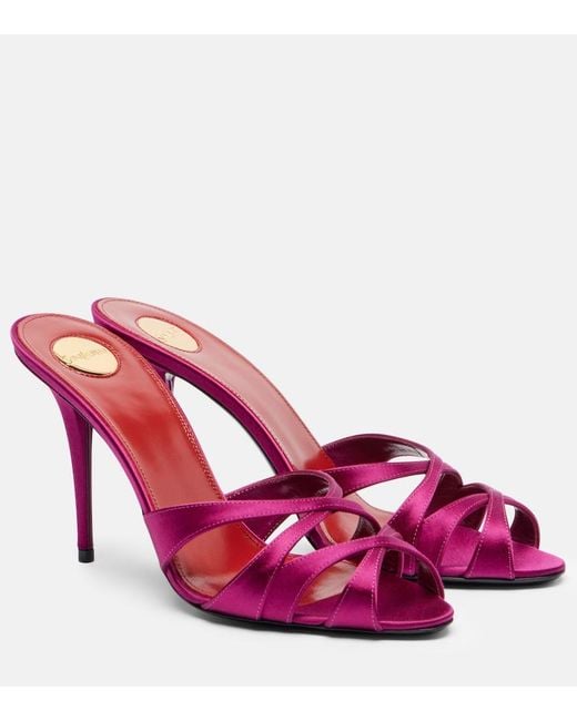 Saint Laurent Pink Crãªpe Satin Chandelle Mules Sandals