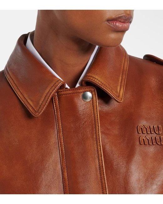 Veste En Cuir Et Shearling Miu Miu en coloris Brown