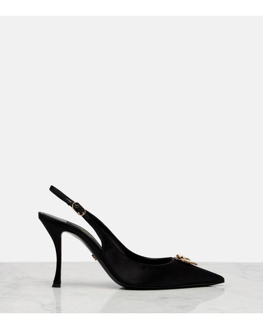 Dolce & Gabbana Black Devotion 90 Satin Slingback Pumps