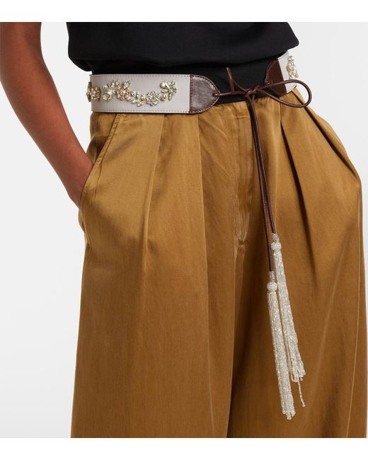 Dries Van Noten White Embellished Leather-Trimmed Cotton Belt