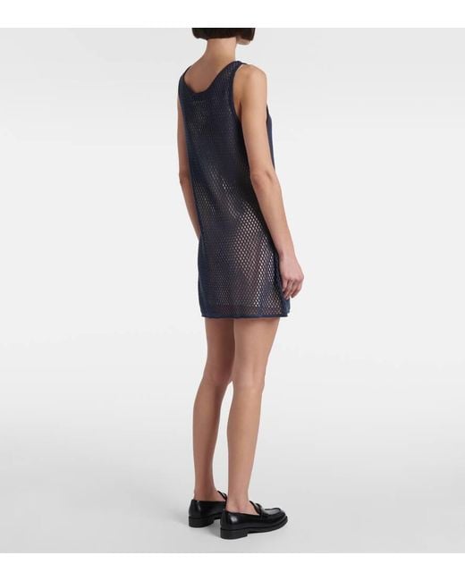 Vestido Corto En Malla De Algodon Prada de color Blue