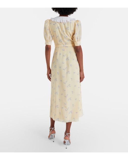 Alessandra Rich Metallic Lace-Trimmed Floral Silk Shirt Dress