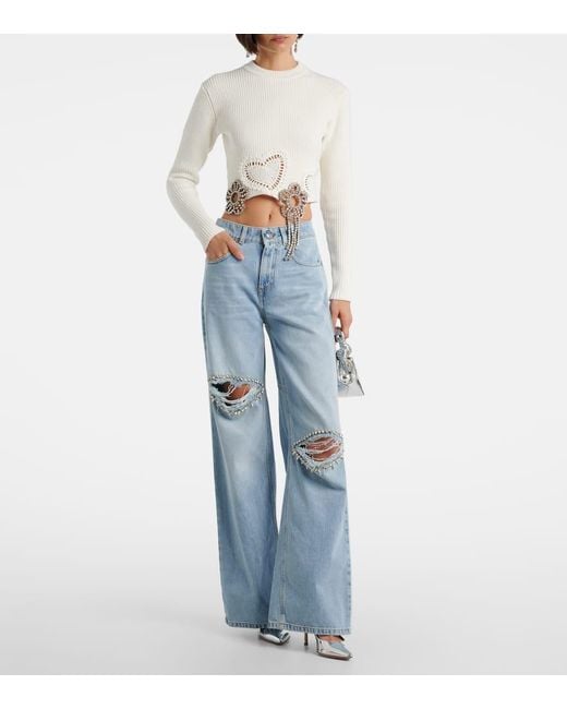 Area Blue Wide-Leg Jeans Mit Kristallen
