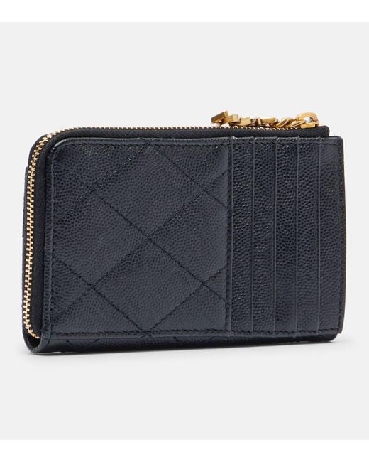 Saint Laurent Blue Cassandre Bijou Quilted Leather Card Case