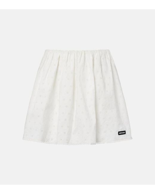 Miu Miu White Cotton And Linen-Blend Poplin Miniskirt