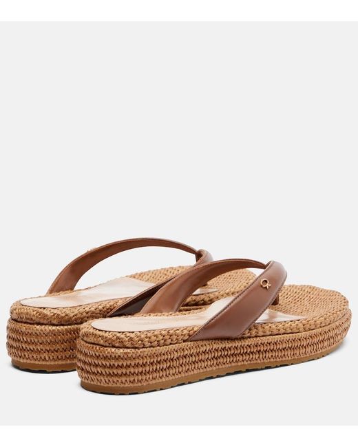 Gianvito Rossi Brown Tahiti Jute-Trimmed Leather Platform Thong Sandals