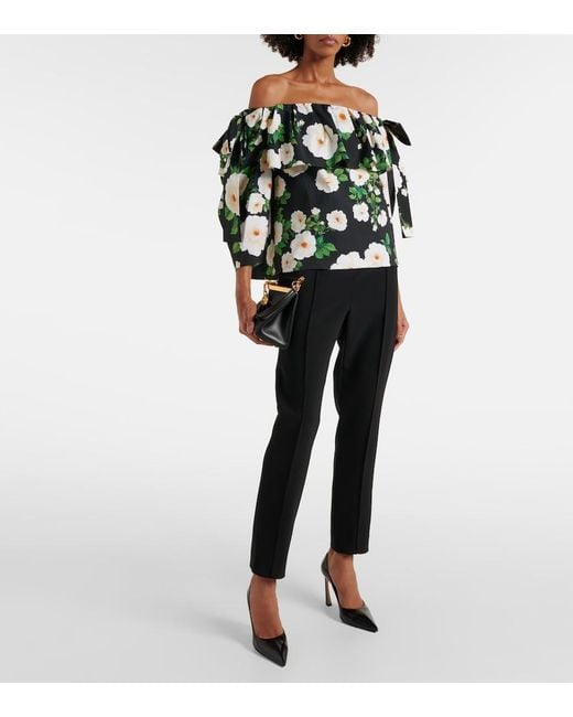 Carolina Herrera Green Floral Off-Shoulder Top