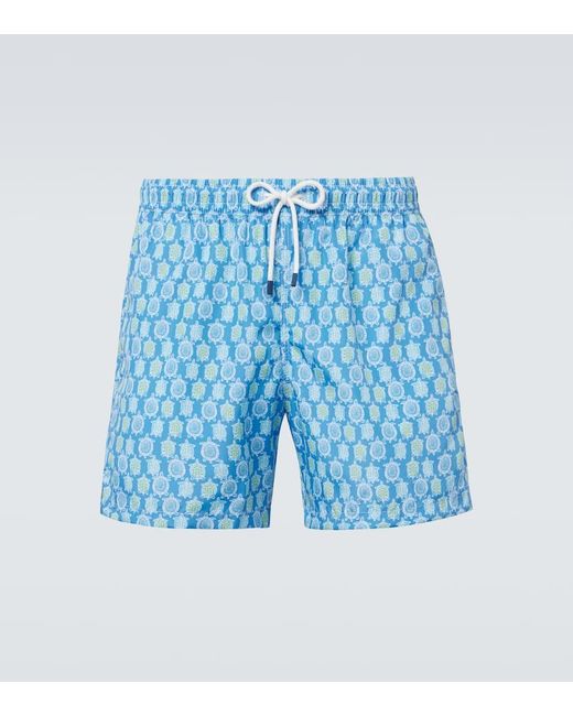 Fedeli Blue Madeira Printed Swim Trunks for men