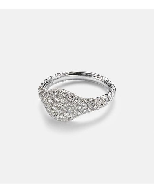 Anillo De Menique Petite Pave De Oro Blanco De 18 Ct Con Diamantes David Yurman de color White
