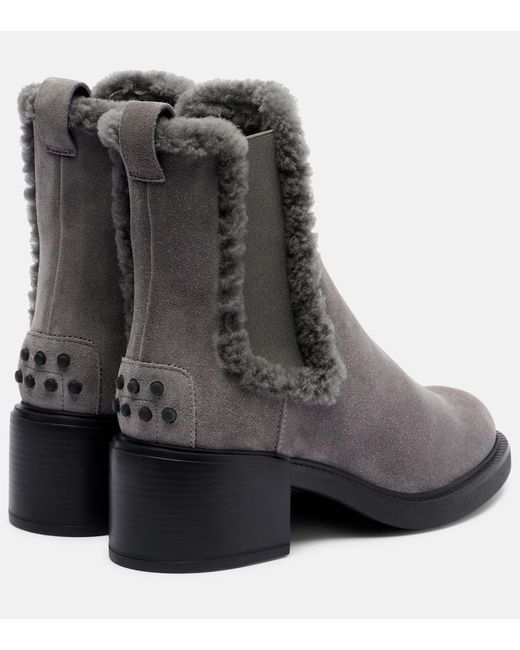Tod's Black 60 Shearling-Trimmed Suede Ankle Boots