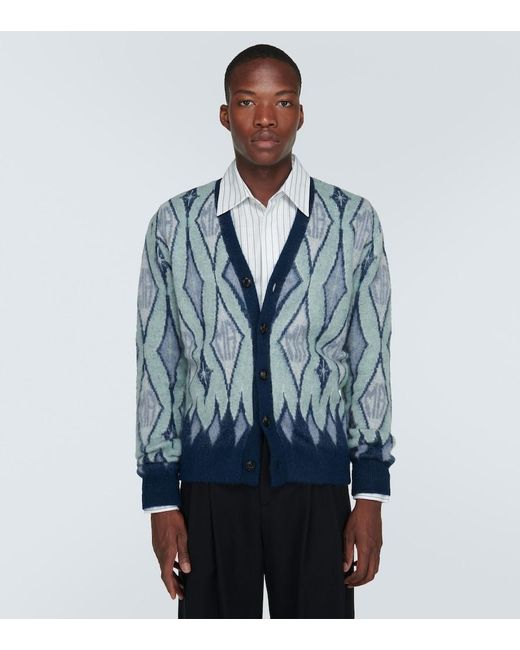 Amiri Blue Argyle Mohair-Blend Cardigan for men