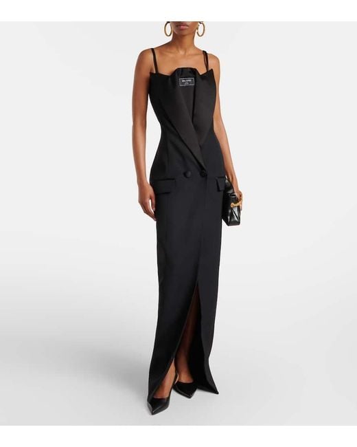 Balmain Black Wool Grain De Poudre Gown