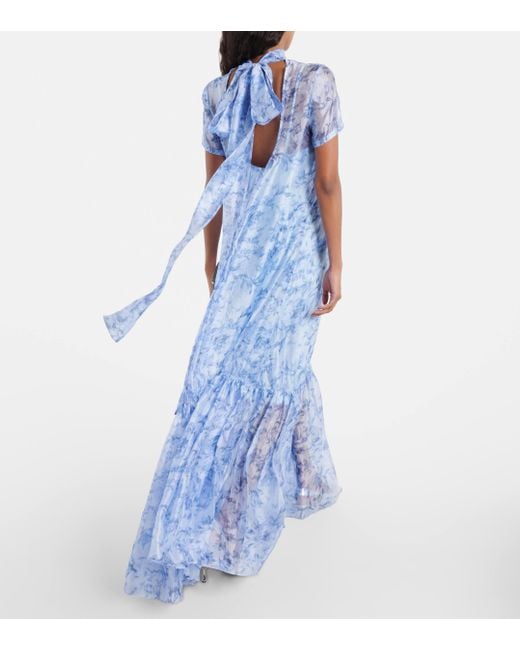 Staud Blue Calluna Floral Tiered Maxi Dress