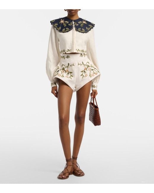 Agua Bendita Blue Cumbre Embroidered Linen Blouse