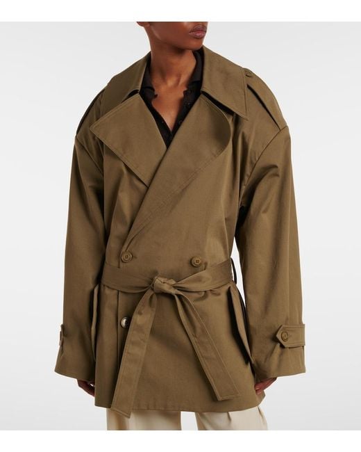 Frankie Shop Green Zurich Oversized Cotton Cropped Trench Coat