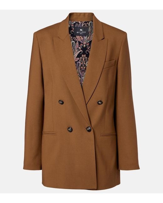 Etro Brown Double-Breasted Wool-Blend Blazer