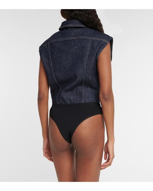 Alaïa Blue Alaia Denim Cotton-blend Bodysuit