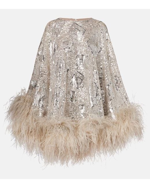 ‎Taller Marmo Natural Nassau Sequined Feather-Trimmed Cape
