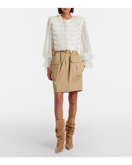 Balmain Natural Belted Cotton Gabardine Miniskirt