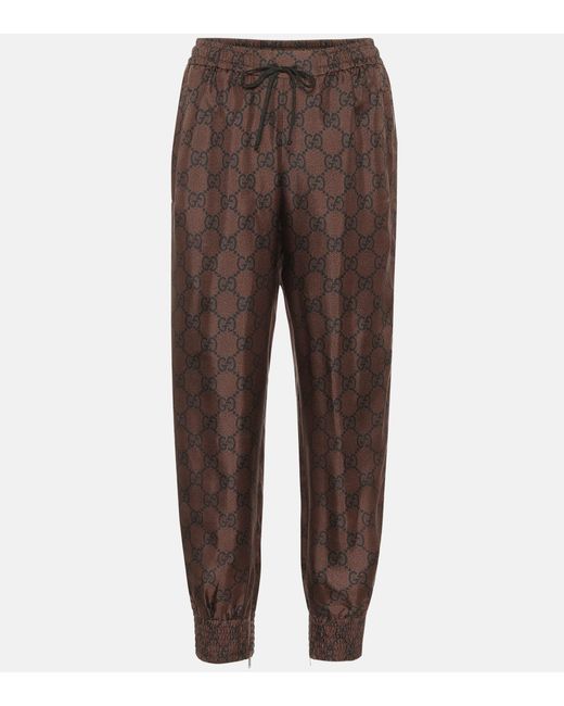 Gucci Brown GG Supreme Silk-twill Sweatpants