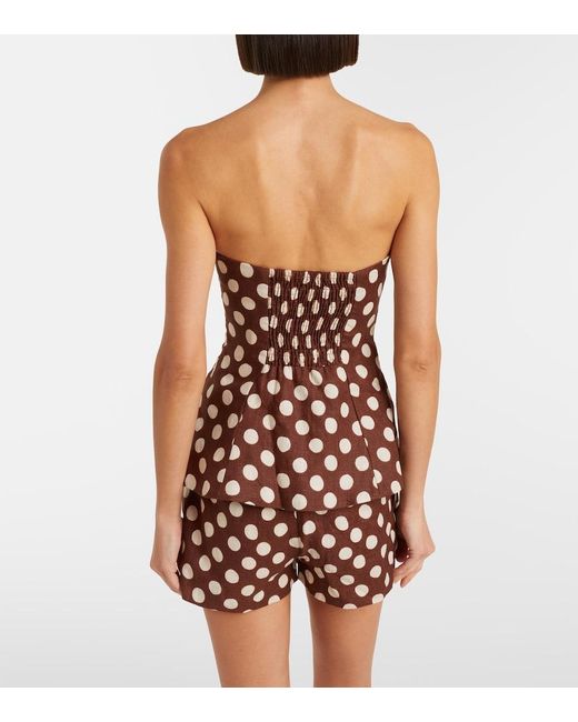 Faithfull The Brand Brown Petro Polka-Dot Strapless Linen Top