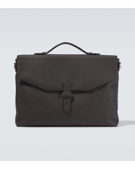Brioni Black Leather Briefcase for men