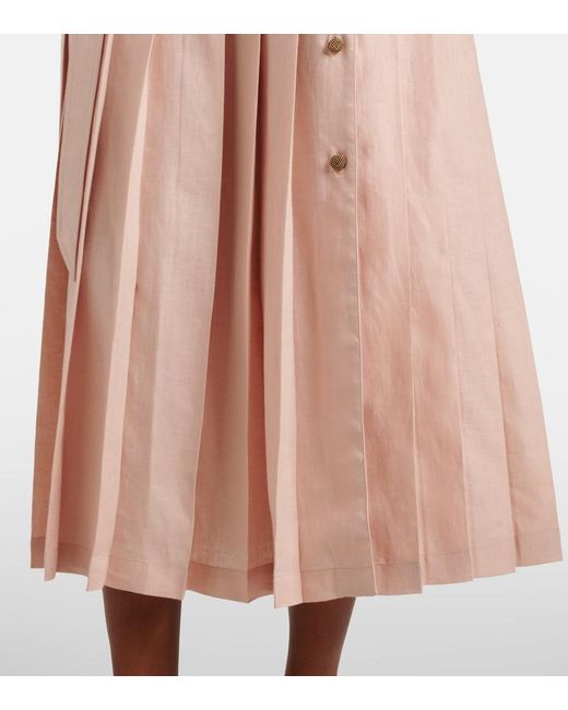 Loro Piana Pink Bryce Pleated Linen Midi Dress