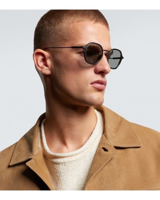 Zegna Brown Round Sunglasses for men