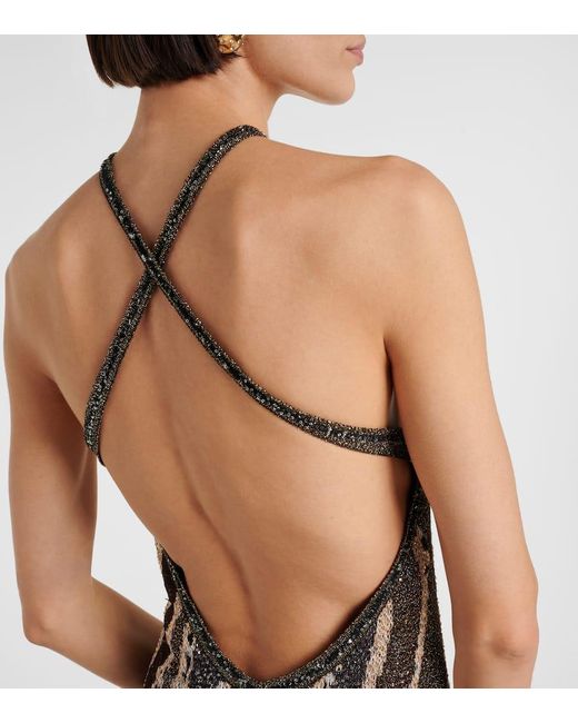 Missoni White Sequined Open-Back Lame Gown