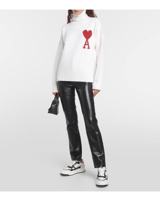 AMI White Pullover Aus Wolle Mit Logo