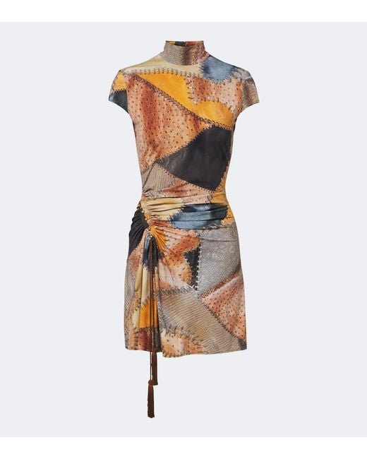 Roberto Cavalli Brown Ruched Trompe L'Oil Minidress