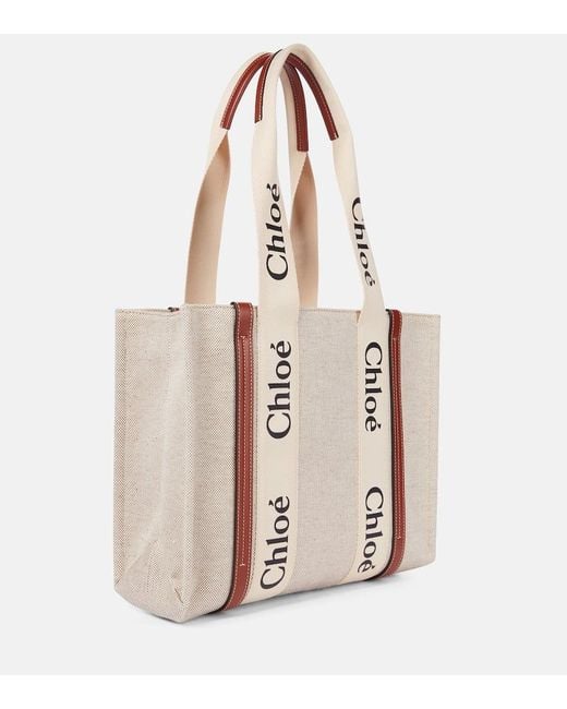 Chloé Natural Tote Bag Woody Medium Aus Canvas