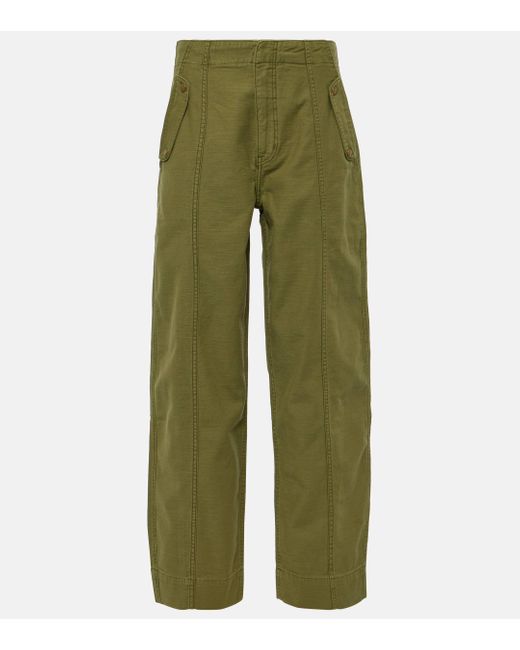 FRAME Green High-rise Cotton Barrel-leg Pants