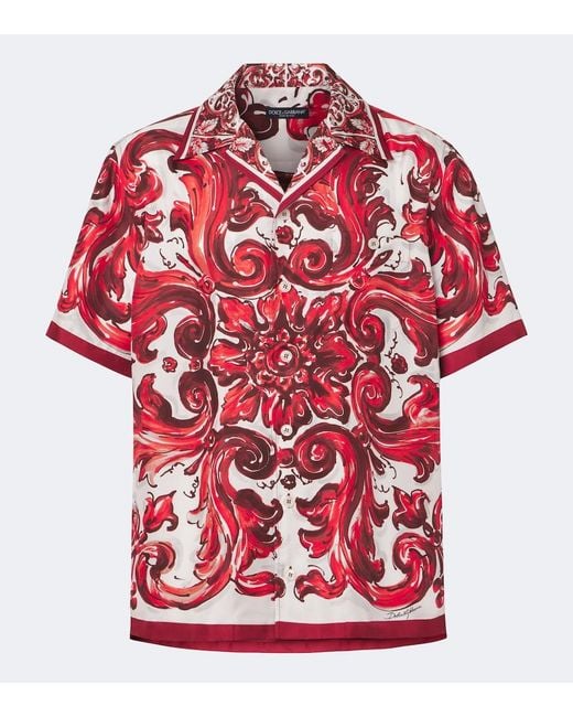 Dolce & Gabbana Red Majolica Silk Twill Shirt for men