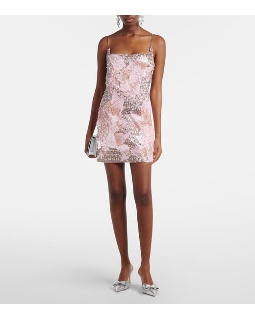 La Fuori Pink Embellished Floral Minidress