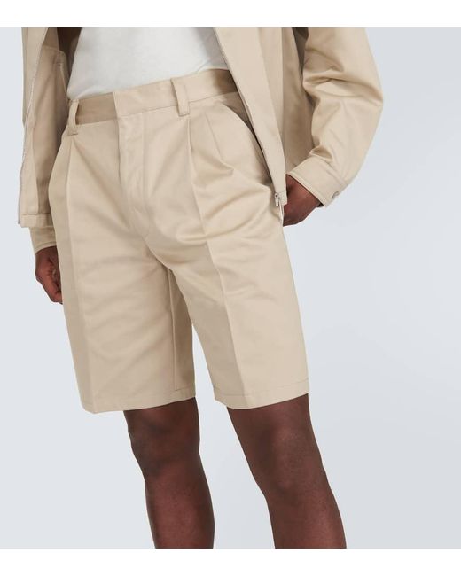 Prada Natural Pleated Cotton Bermuda Shorts for men