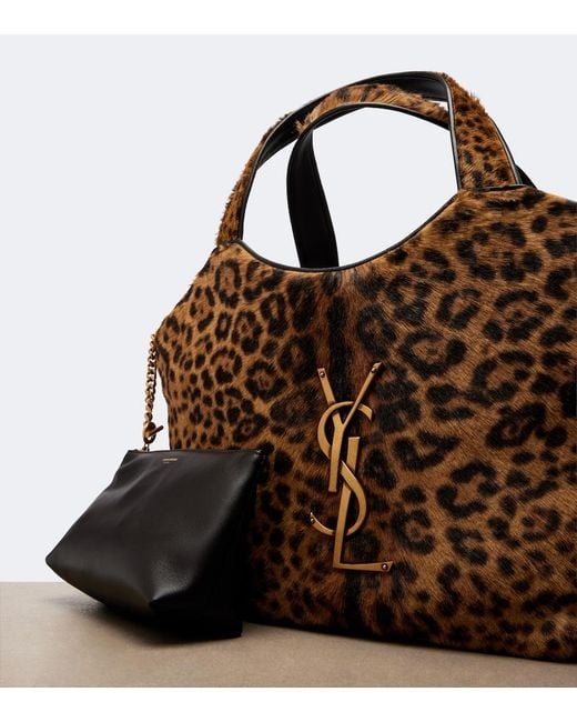 Saint Laurent Brown Icare Leopard-Print Calf Hair Shopper