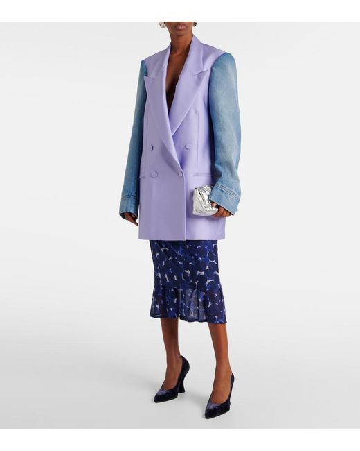 Dries Van Noten Blue Lilac Polyester-Silk Denim-Trimmed Blazer