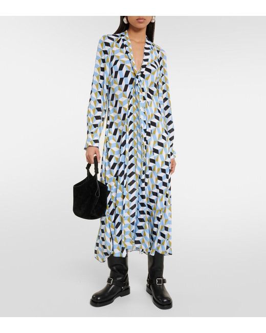 Dorothee Schumacher Blue Graphic Volumes Printed Midi Dress