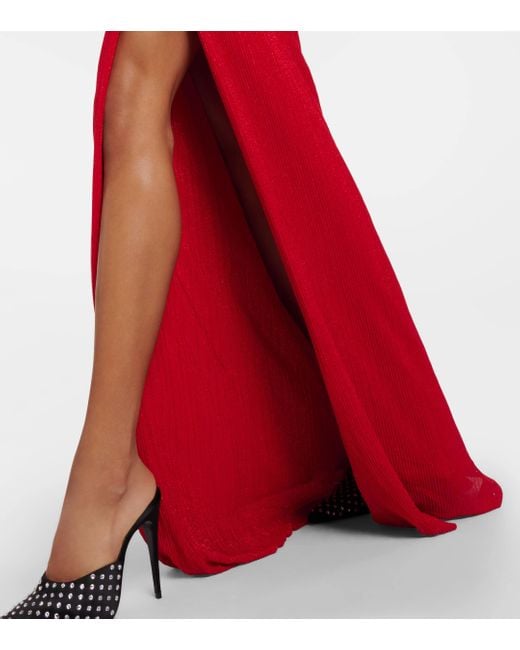Rebecca Vallance Red Samantha Metallic-finish V-neck Recycled Polyester Gown